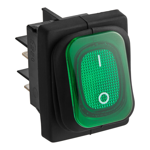 A green switch with a white circle on the top.