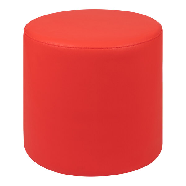 A Flash Furniture red round ottoman with a flexible top.