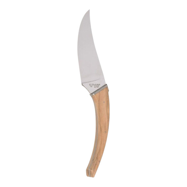 A Laguiole cheese knife with an olivewood handle.