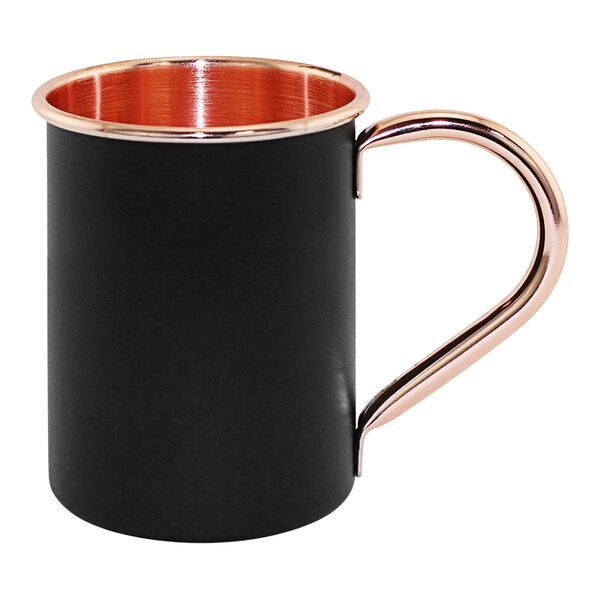 A black metal Moscow Mule mug with a handle.