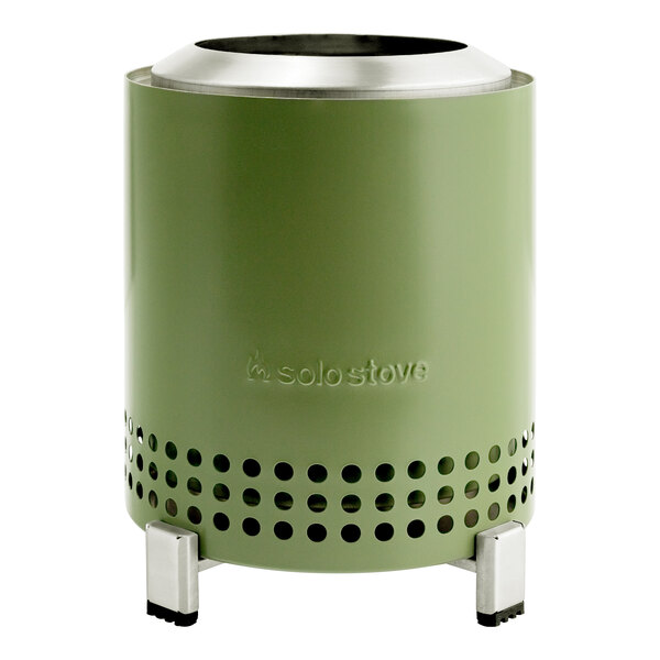 A green stainless steel cylinder with holes.