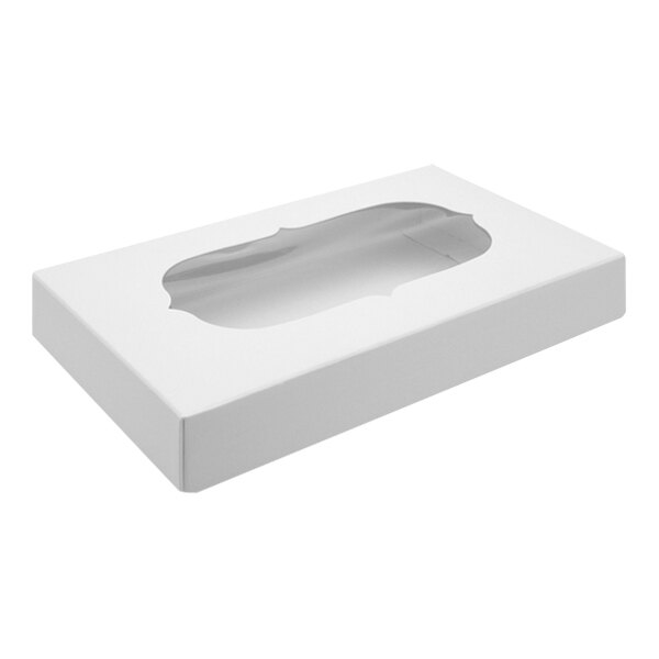 A white 2-piece candy box with a window lid.