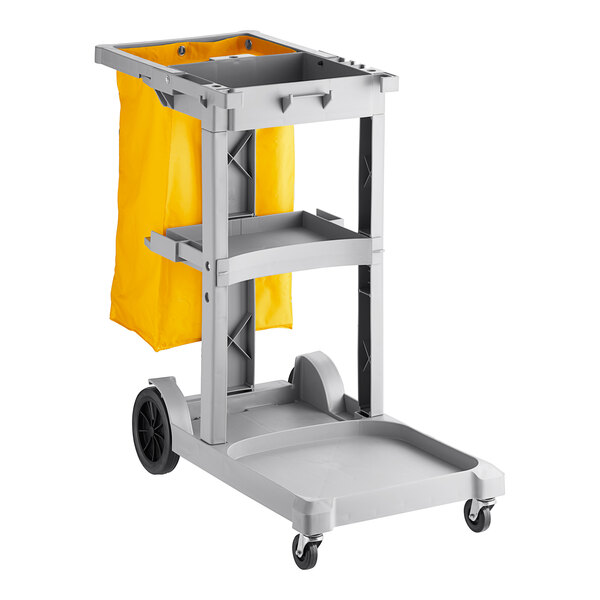 Lavex Blue 3-Shelf Janitor Cart with Yellow Vinyl Bag