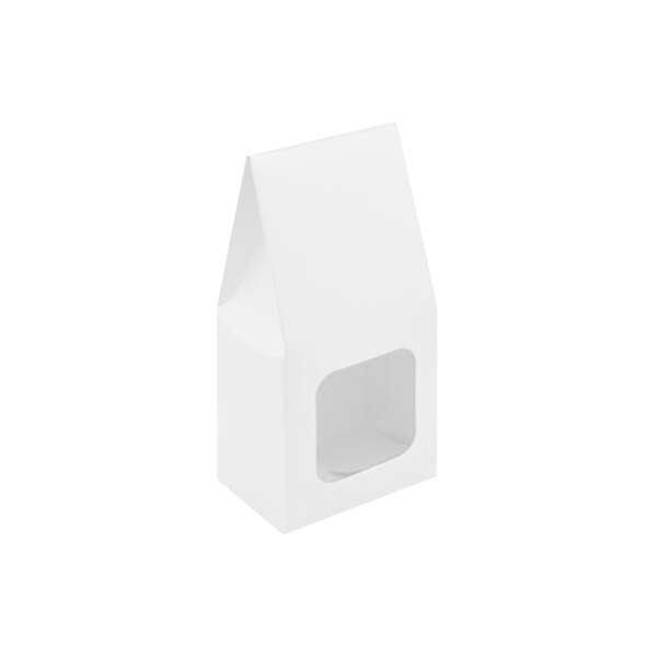 A white carton with a square window.