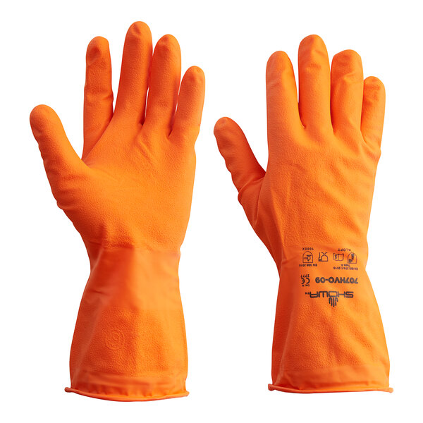 Showa 707HVO 12" 9Mil Unsupported Orange Biodegradable Nitrile Bisque Glove Medium 12/Pack