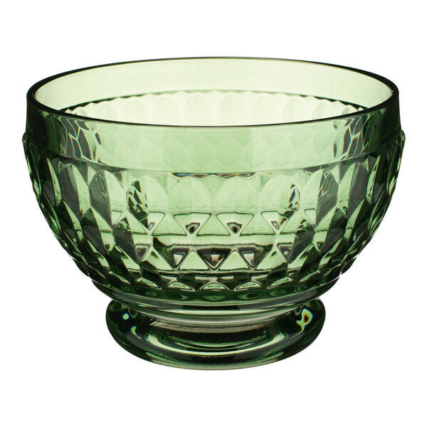 A Villeroy & Boch green glass bowl with a diamond pattern.