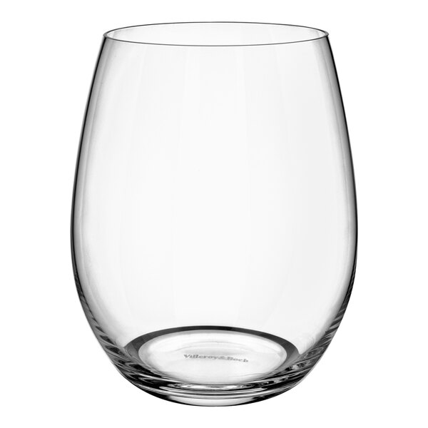 A Villeroy & Boch clear stemless wine glass.