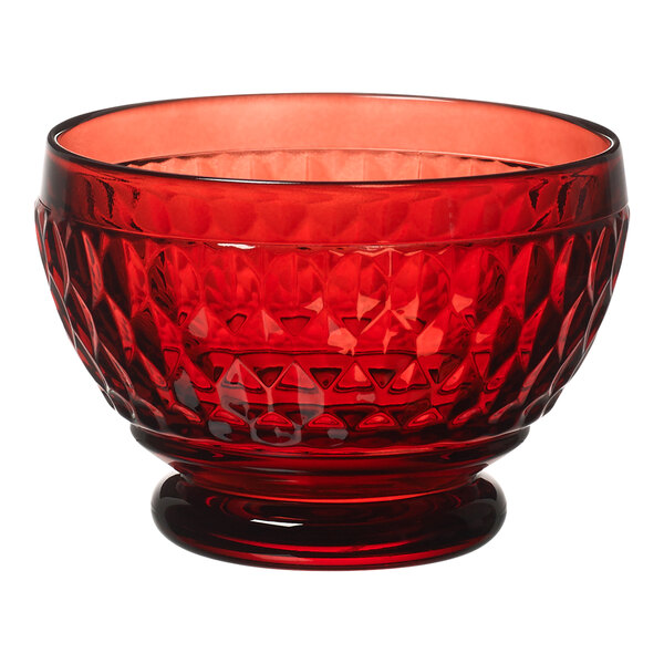 A Villeroy & Boch red glass bowl with a diamond pattern.