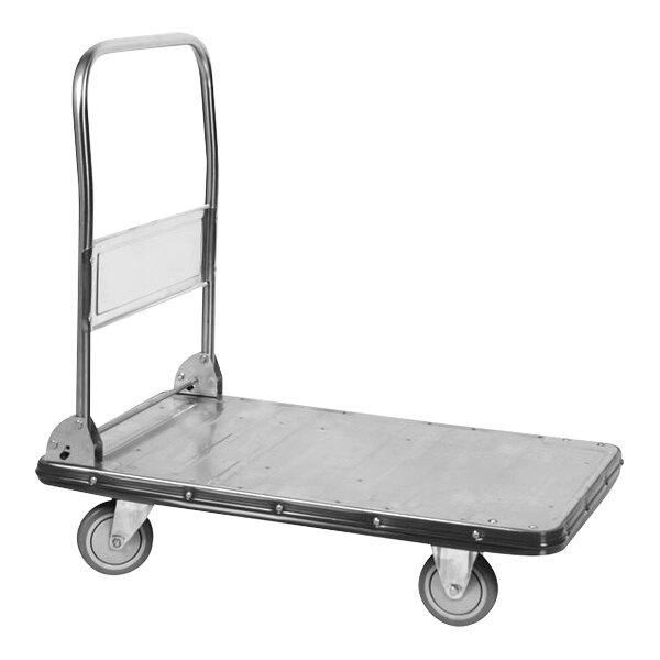 A Wesco stainless steel folding platform truck with wheels and a handle.