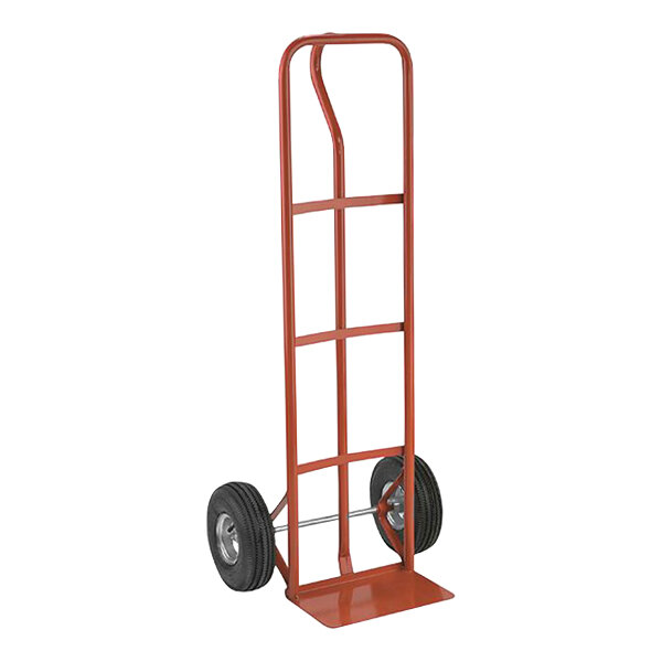 A red Wesco Economy Hand Truck with black pneumatic tires.