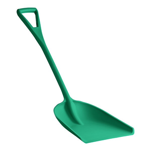A green Carlisle Sparta food service shovel with a long handle.