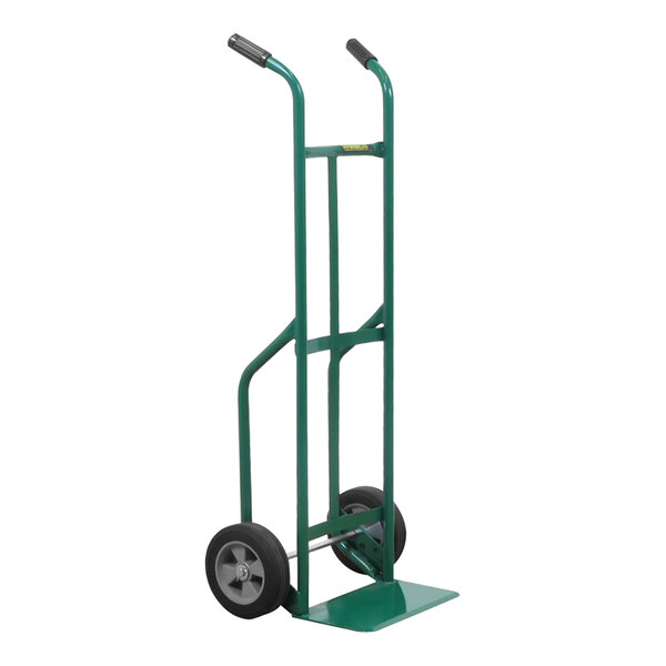 A green Wesco hand truck with two wheels and dual handles.