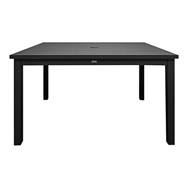 A Grosfillex Sigma black aluminum dining table with square legs.