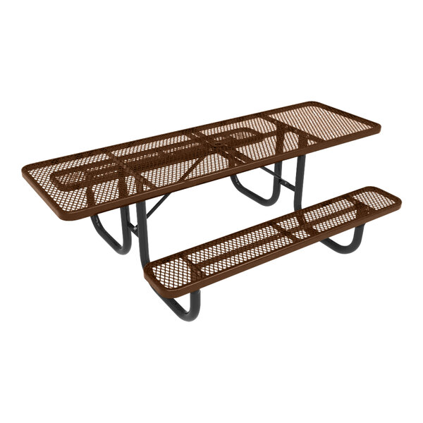 An Ultra Site brown rectangular picnic table with two benches.