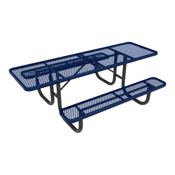 An Ultra Site blue rectangular picnic table with two benches.