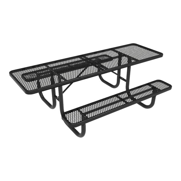 An Ultra Site black metal rectangular picnic table with two benches.