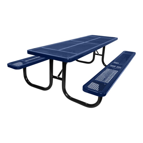 An Ultra Site blue rectangular picnic table with benches.