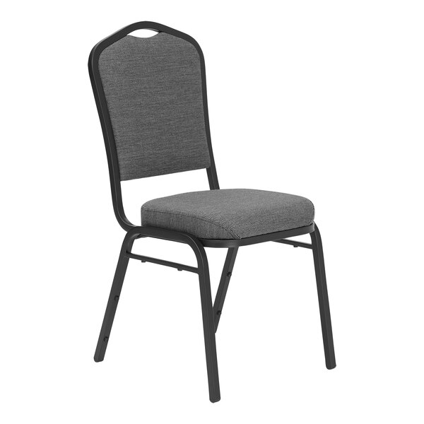 A National Public Seating Silhouette stack chair with a gray seat and black frame.