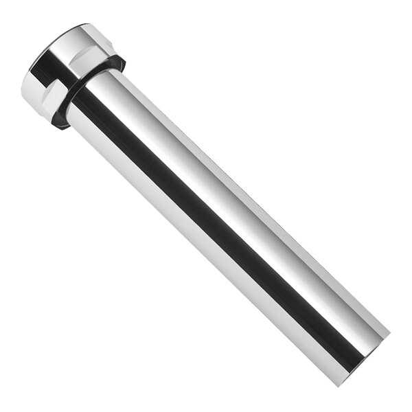 A silver pipe with a round top and a black cap.