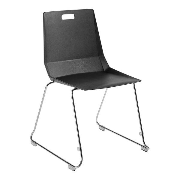 A National Public Seating LuvraFlex black plastic chair with chrome legs.