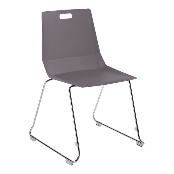 A grey National Public Seating LuvraFlex plastic chair with a metal frame.