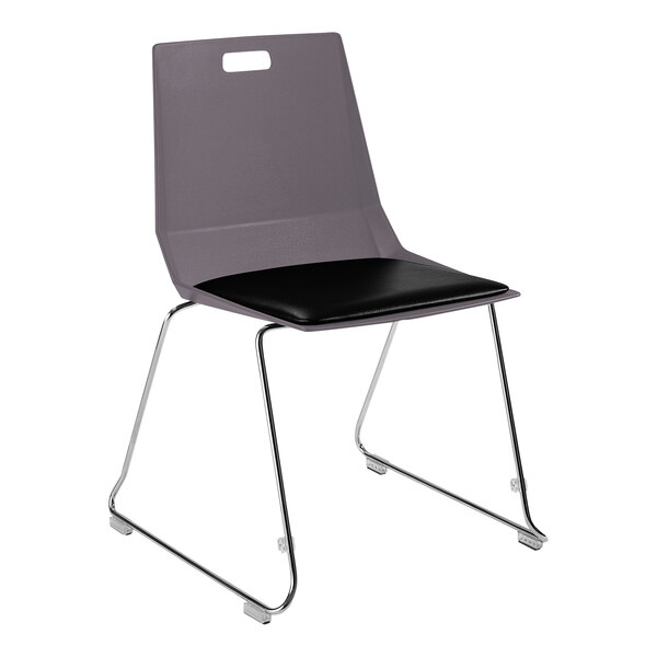 A National Public Seating LuvraFlex grey and black chair with a black padded seat and metal frame.