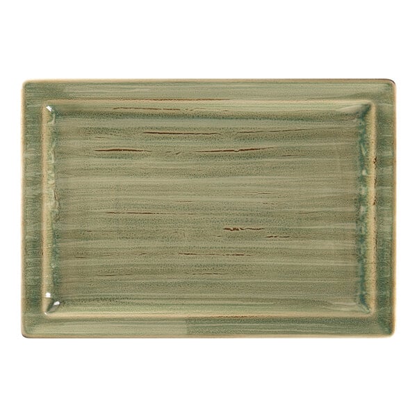 A rectangular emerald green porcelain tray with a brown stripe.