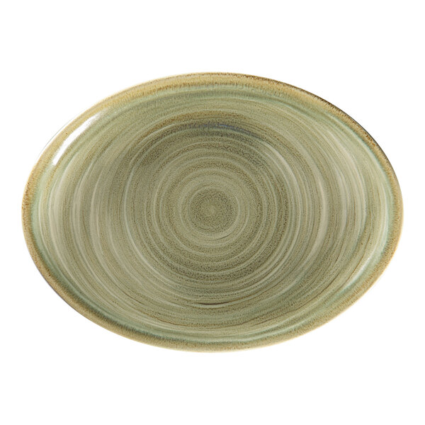 A RAK Porcelain emerald green oval platter with a spiral design.