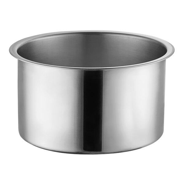 A stainless steel Choice Deluxe round soup chafer water pan.