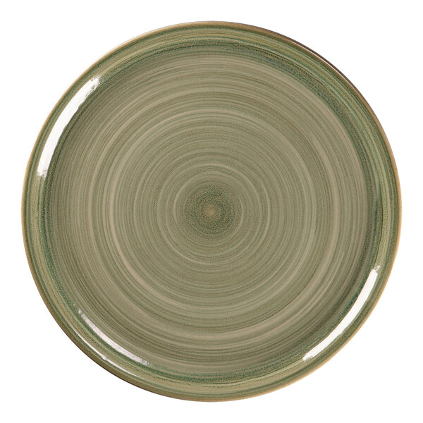 A green RAK Porcelain pizza plate with a circular pattern.