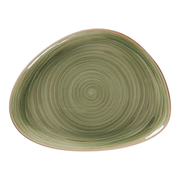 A RAK Porcelain Emerald green porcelain flat plate with a spiral pattern.