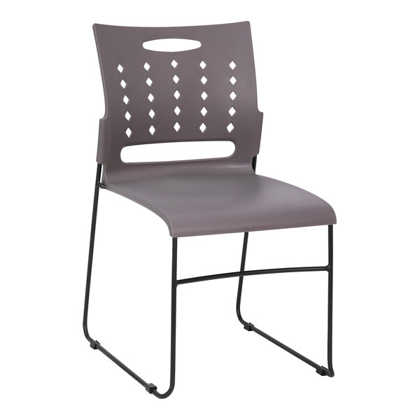 A Flash Furniture gray plastic banquet chair with a black frame.