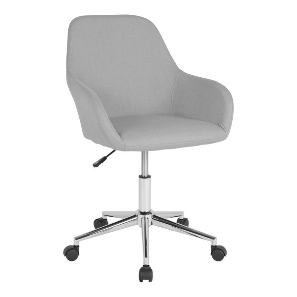A Flash Furniture Cortana light gray office chair with wheels.