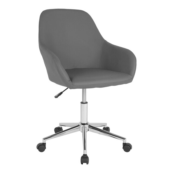 A gray Flash Furniture office chair with wheels and chrome legs.