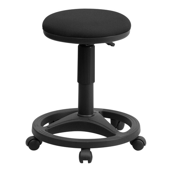 A black Flash Furniture office stool with wheels.