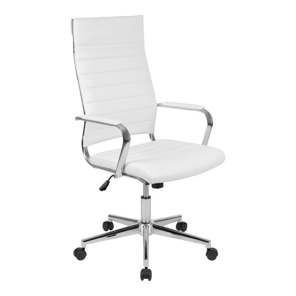 A white Flash Furniture Hansel executive office chair with chrome arms and wheels.