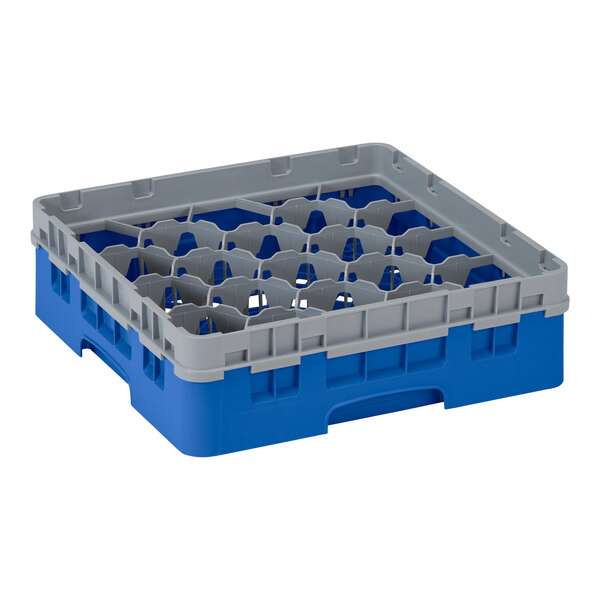 A blue plastic Cambro glass rack with 1 extender.