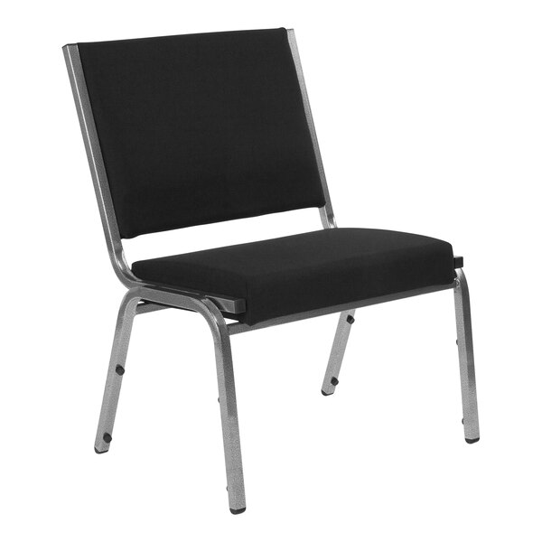 A black Flash Furniture bariatric reception chair with chrome legs and black fabric.