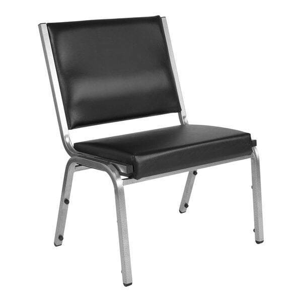 A black and silver Flash Furniture Hercules bariatric reception chair with a backrest.