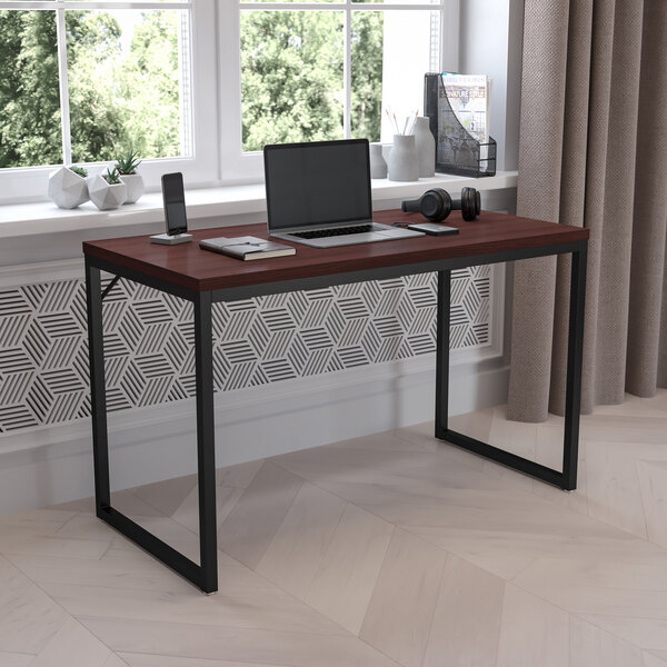 Flash Furniture Tiverton 47" Mahogany / Black Industrial Modern Office Desk