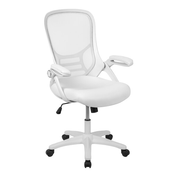 A white Flash Furniture office chair with arms and wheels.