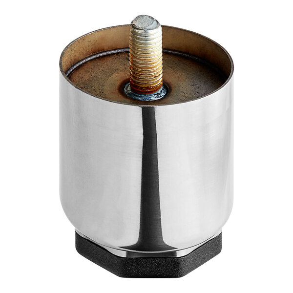 A stainless steel metal cylinder with a bolt on the bottom.