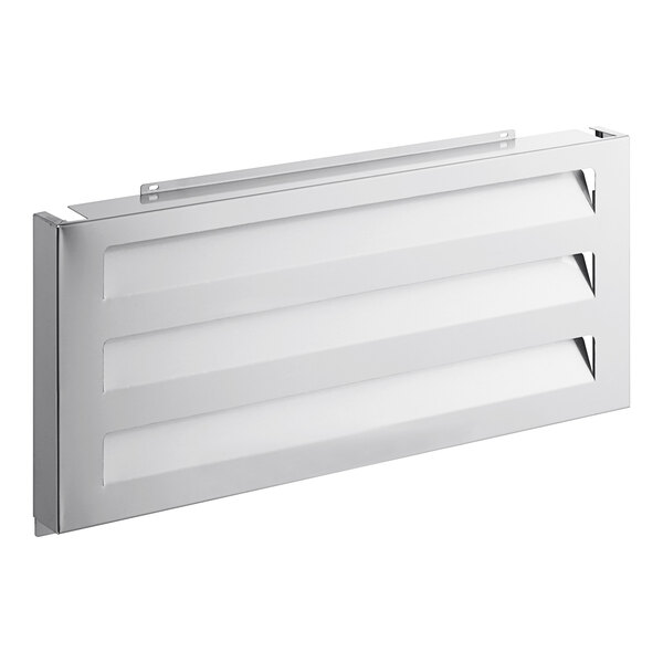 A white rectangular metal grille with a metal frame.