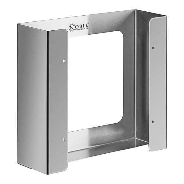 A stainless steel metal frame with two holes.