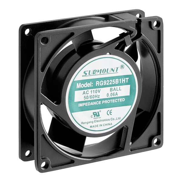 An Avantco black and white cooling fan cover.