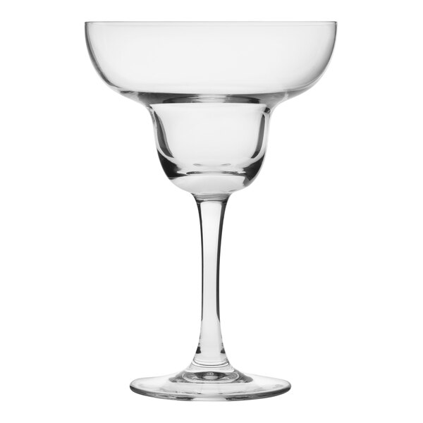 A clear Arcoroc margarita glass with a rim.