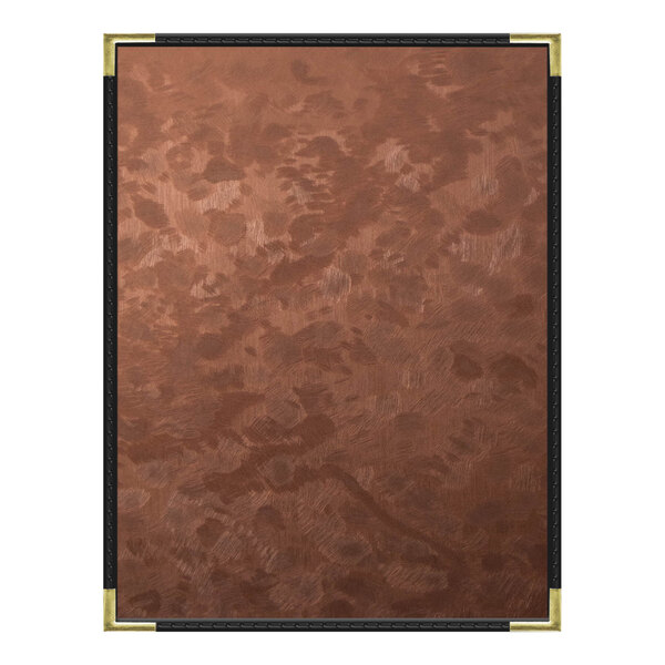 A brown and black metallic menu cover with a customizable insert.