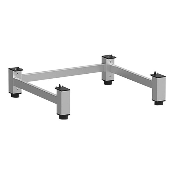 A silver metal Unox floor positioning stand.