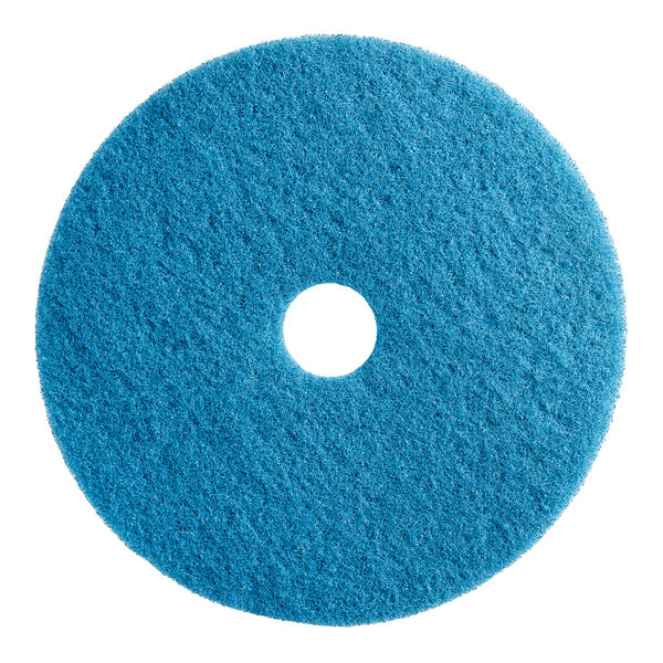A blue Lavex floor polishing pad with a hole in the middle.