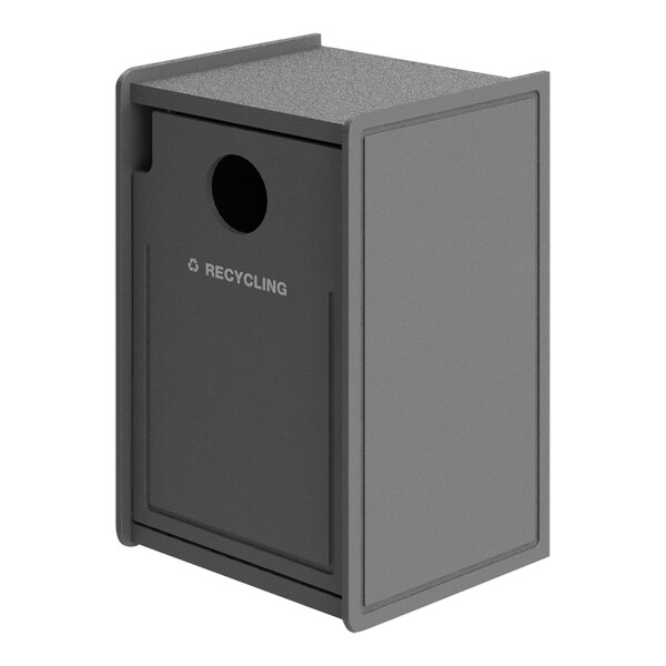 A grey rectangular Commercial Zone EarthCraft recycling receptacle with a hole in the side.
